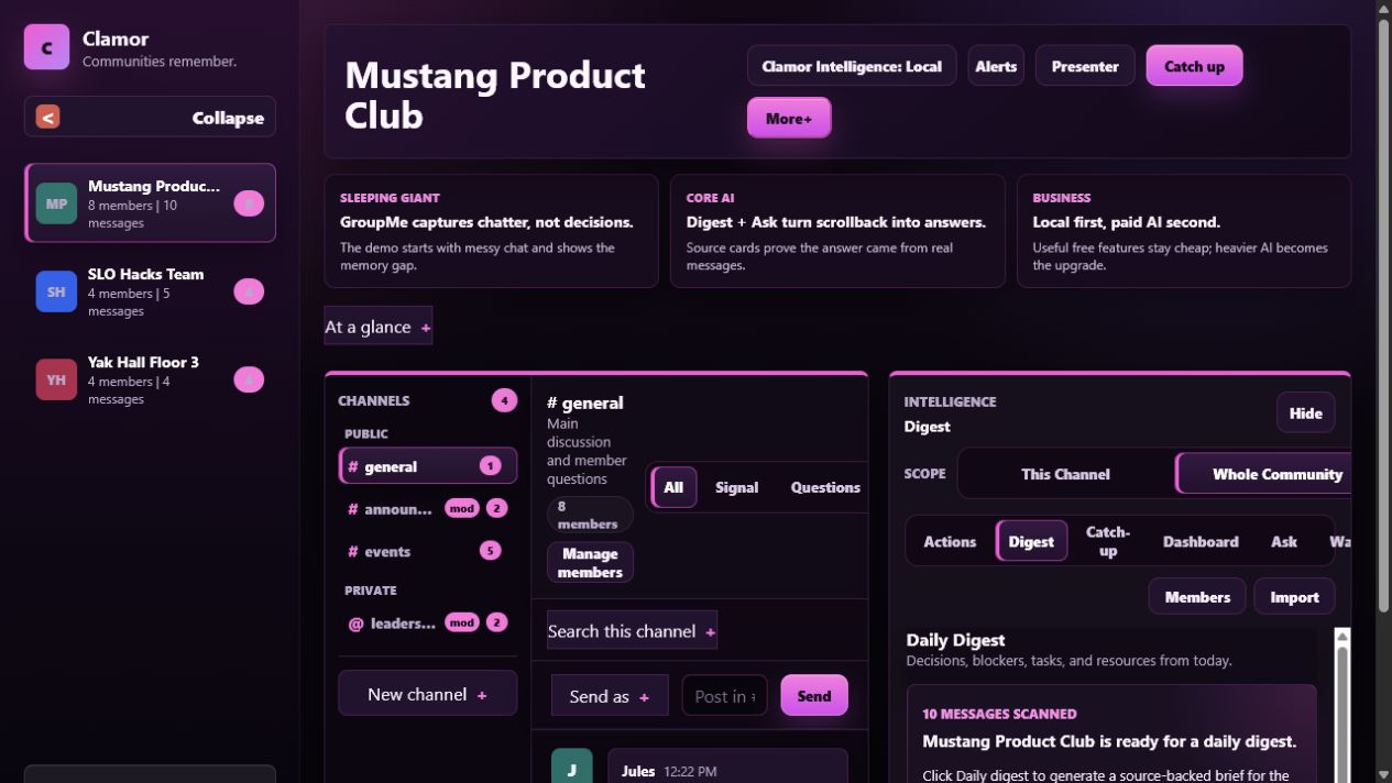 Clamor community memory dashboard